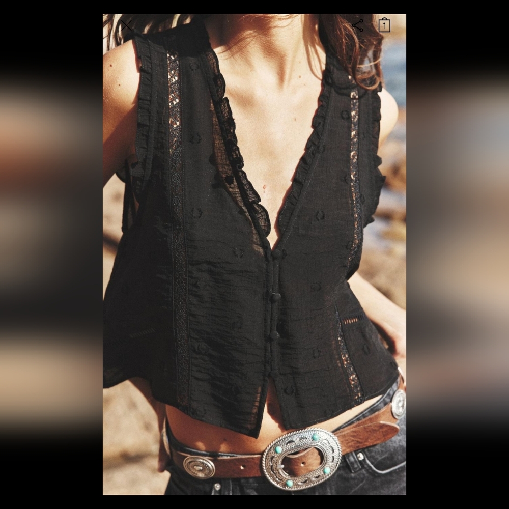 Zara Black Ruffled V-Neck Blouse